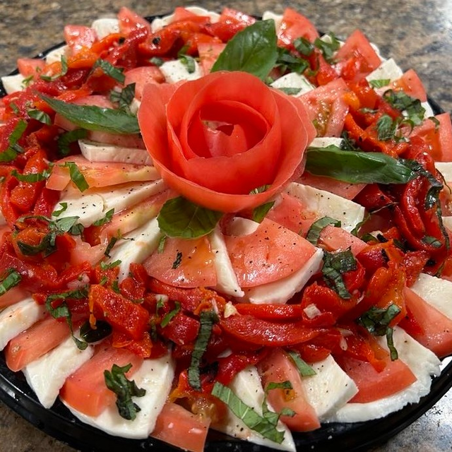 Fresh Mozzarella, Tomato, Roasted Red Peppers Platter.